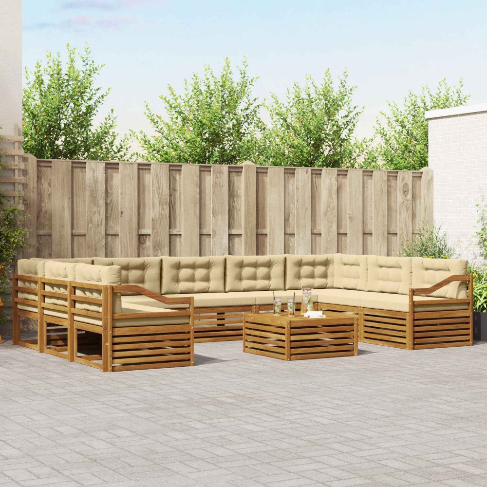 vidaXL Soffgrupper 10 pcs Naturlig och Beige Massivt Akaciaträ