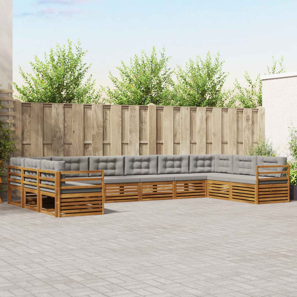 vidaXL Soffgrupper 10 pcs Naturlig och Ljus Grå Massivt Akaciaträ