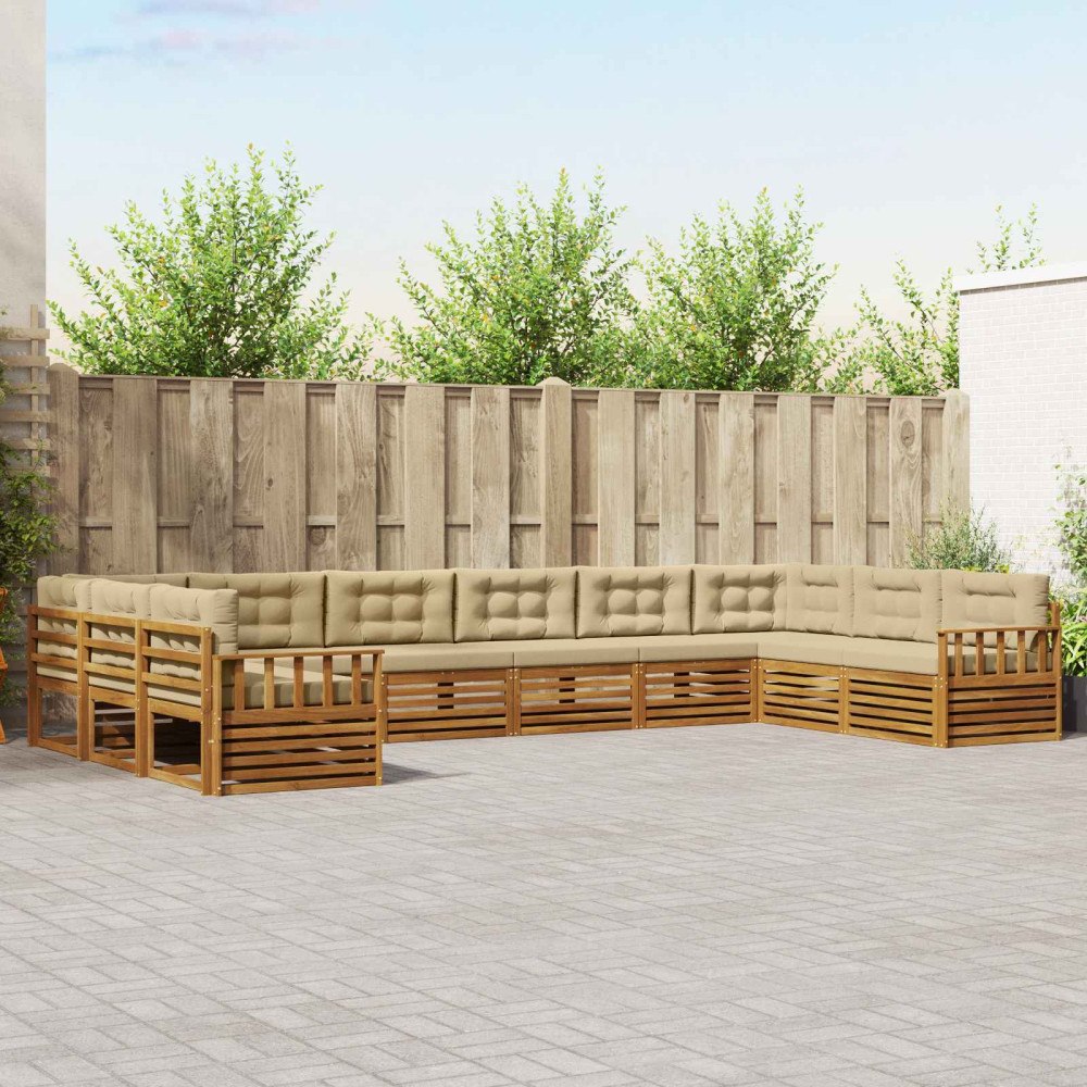vidaXL Soffgrupper 10 pcs Naturlig och Beige Massivt Akaciaträ