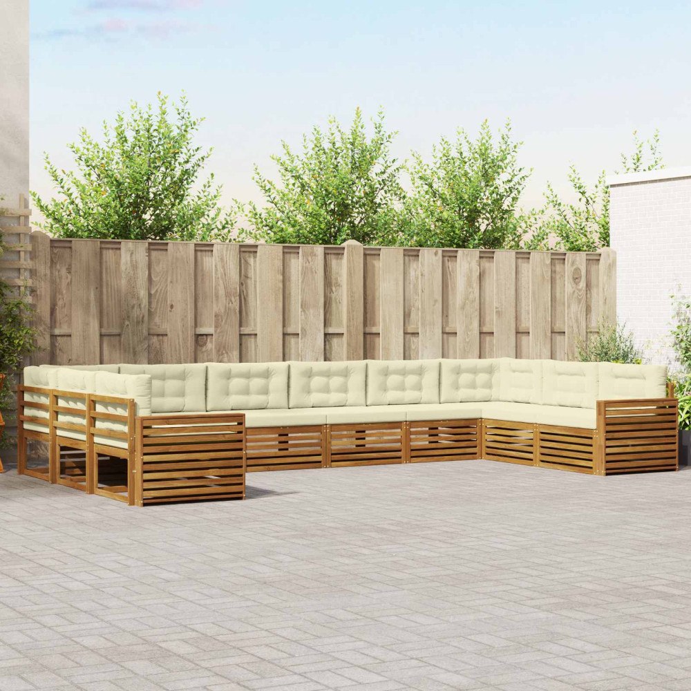 vidaXL Soffgrupper 10 pcs Naturlig och Grädde Massivt Akaciaträ