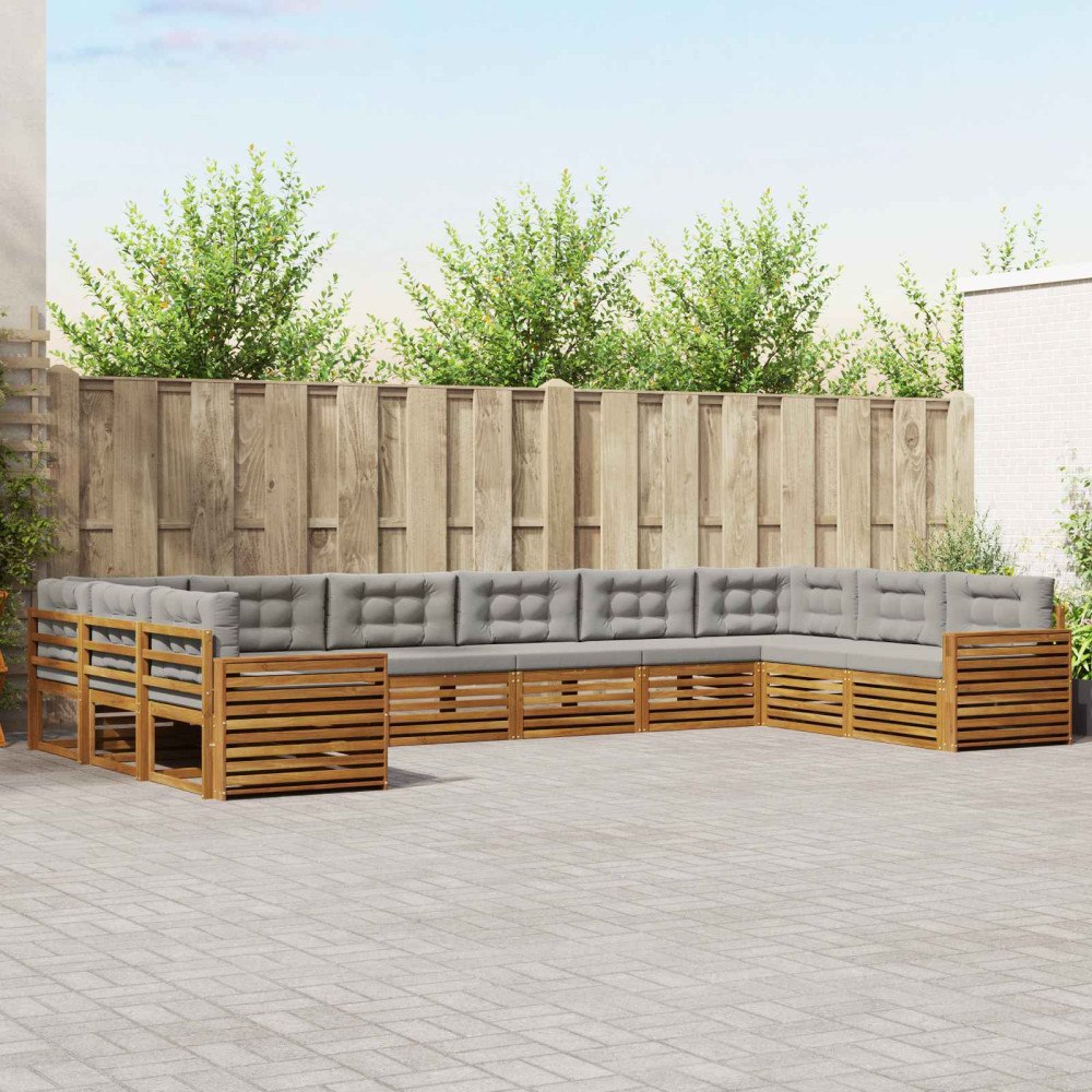 vidaXL Soffgrupper 10 pcs Naturlig och Ljus Grå Massivt Akaciaträ