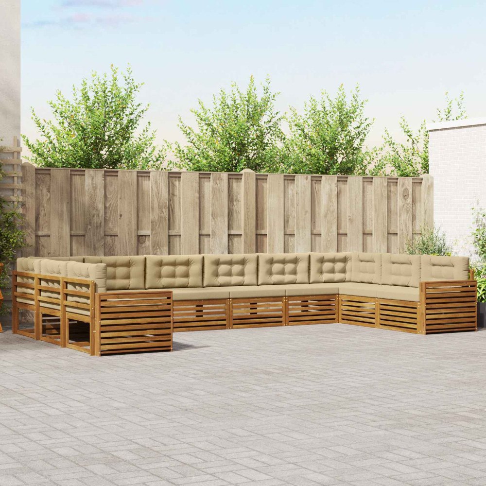 vidaXL Soffgrupper 10 pcs Naturlig och Beige Massivt Akaciaträ