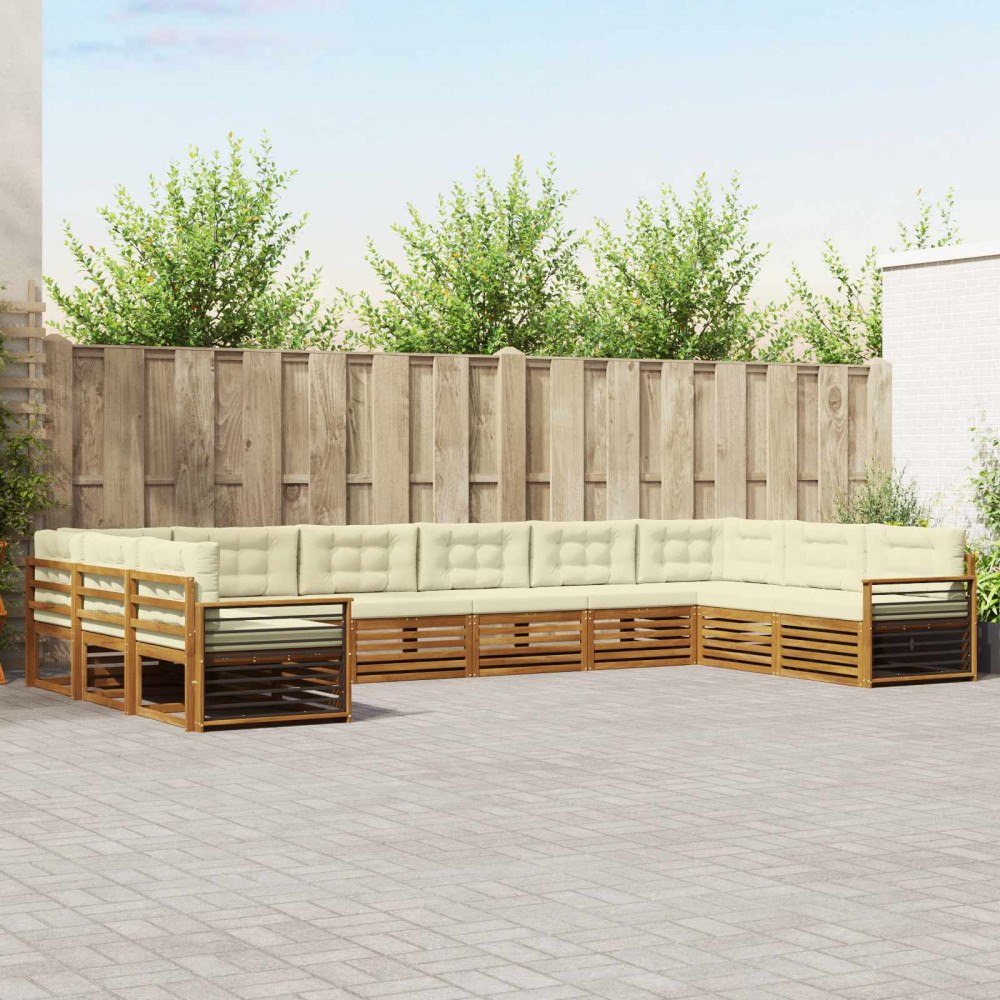 vidaXL Soffgrupper 10 pcs Naturlig och Grädde Massivt Akaciaträ