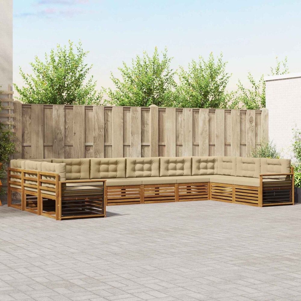 vidaXL Soffgrupper 10 pcs Naturlig och Beige Massivt Akaciaträ