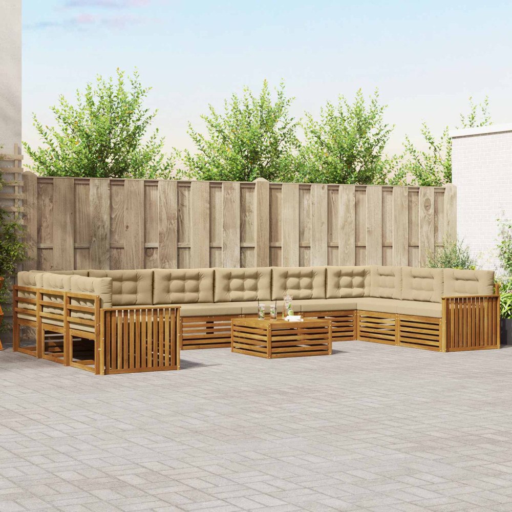 vidaXL Soffgrupper 11 pcs Naturlig och Beige Massivt Akaciaträ