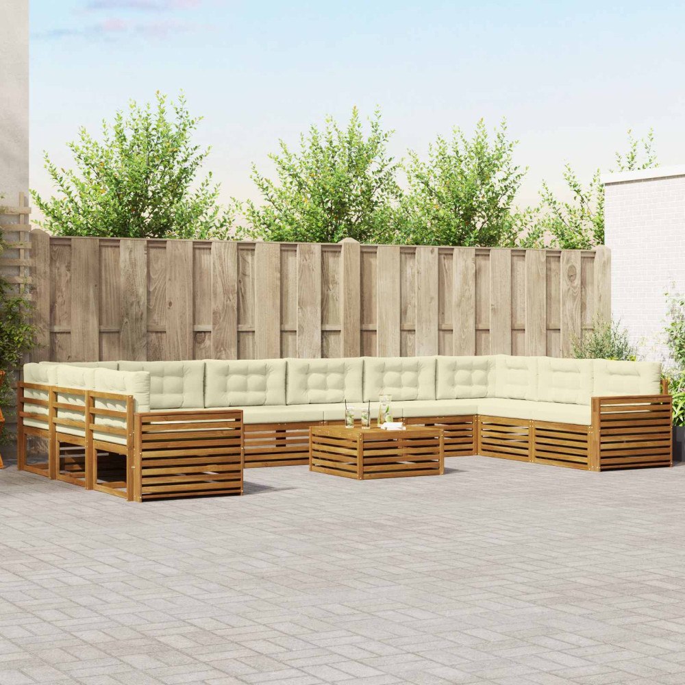 vidaXL Soffgrupper 11 pcs Naturlig och Grädde Massivt Akaciaträ