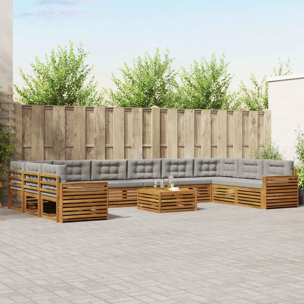 vidaXL Soffgrupper 11 pcs Naturlig och Ljus Grå Massivt Akaciaträ