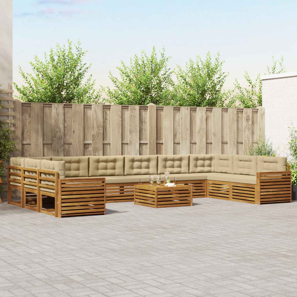 vidaXL Soffgrupper 11 pcs Naturlig och Beige Massivt Akaciaträ