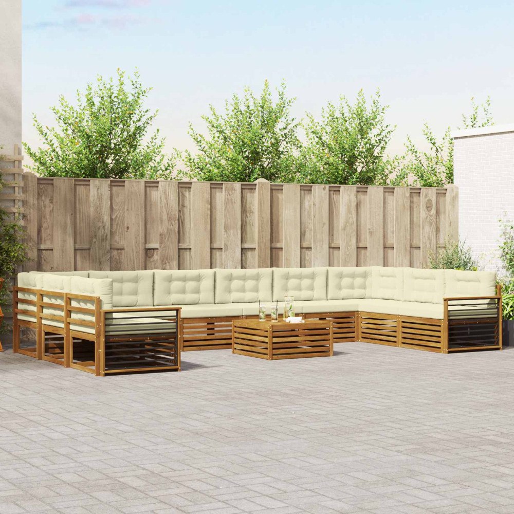 vidaXL Soffgrupper 11 pcs Naturlig och Grädde Massivt Akaciaträ