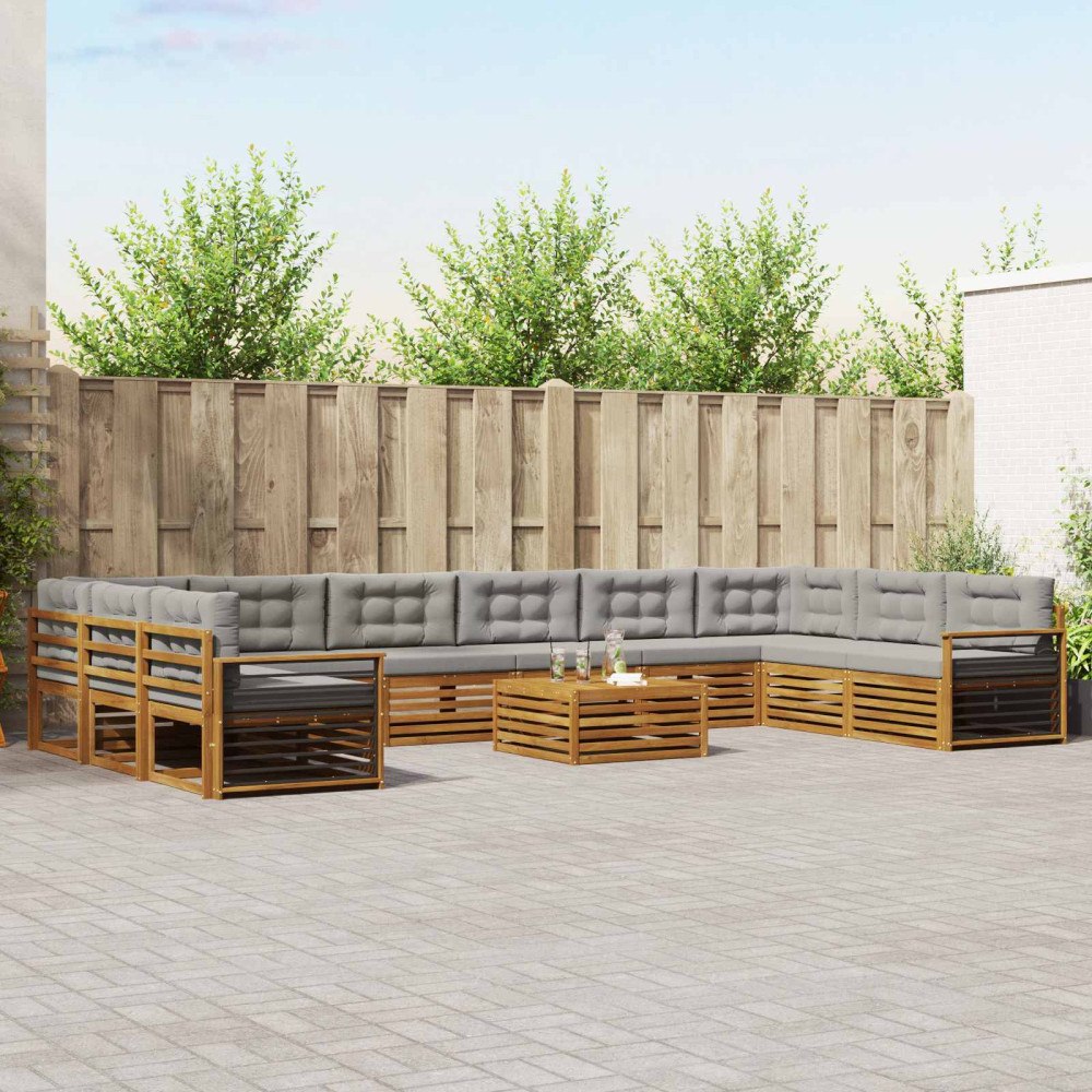 vidaXL Soffgrupper 11 pcs Naturlig och Ljus Grå Massivt Akaciaträ