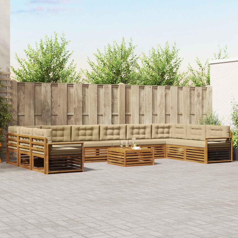 vidaXL Soffgrupper 11 pcs Naturlig och Beige Massivt Akaciaträ