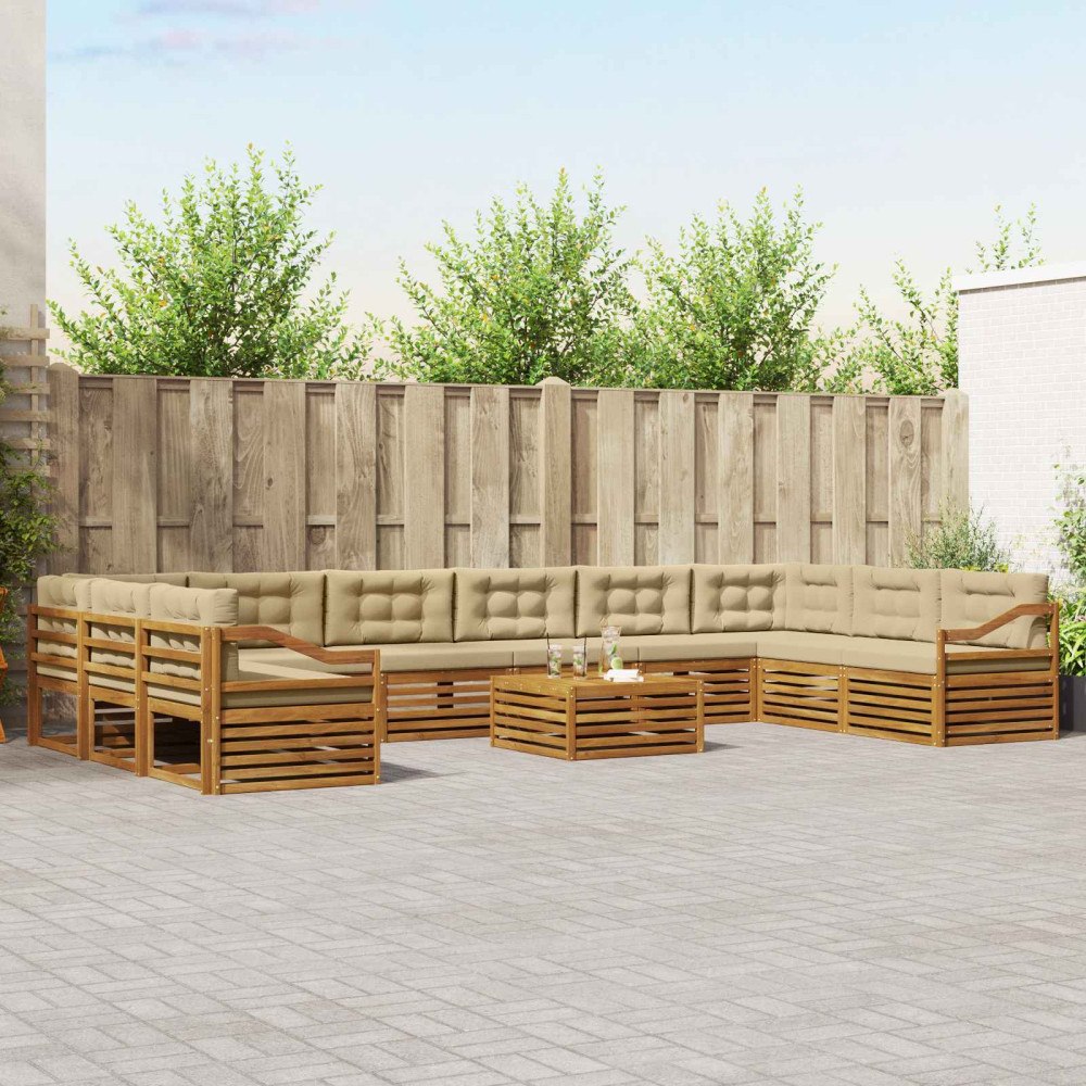 vidaXL Soffgrupper 11 pcs Naturlig och Beige Massivt Akaciaträ