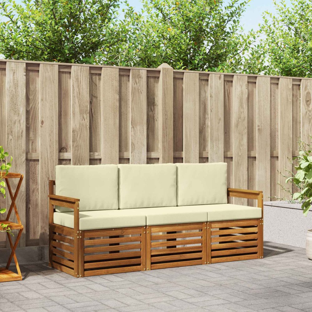 vidaXL Soffgrupper 3 pcs Naturlig och Grädde Massivt Akaciaträ