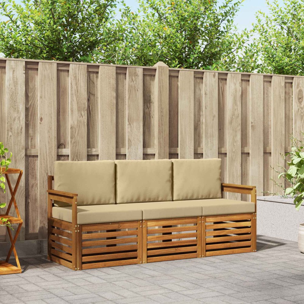 vidaXL Soffgrupper 3 pcs Naturlig och Beige Massivt Akaciaträ