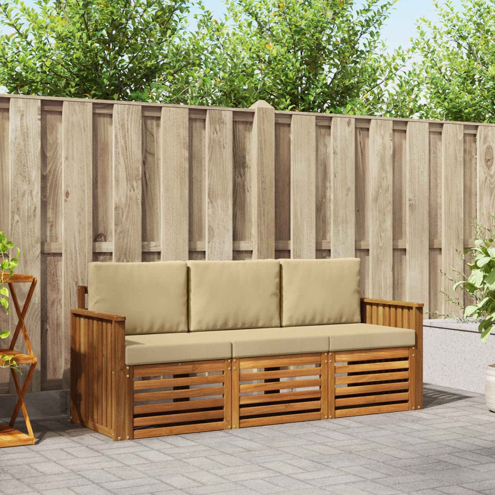 vidaXL Soffgrupper 3 pcs Naturlig och Beige Massivt Akaciaträ