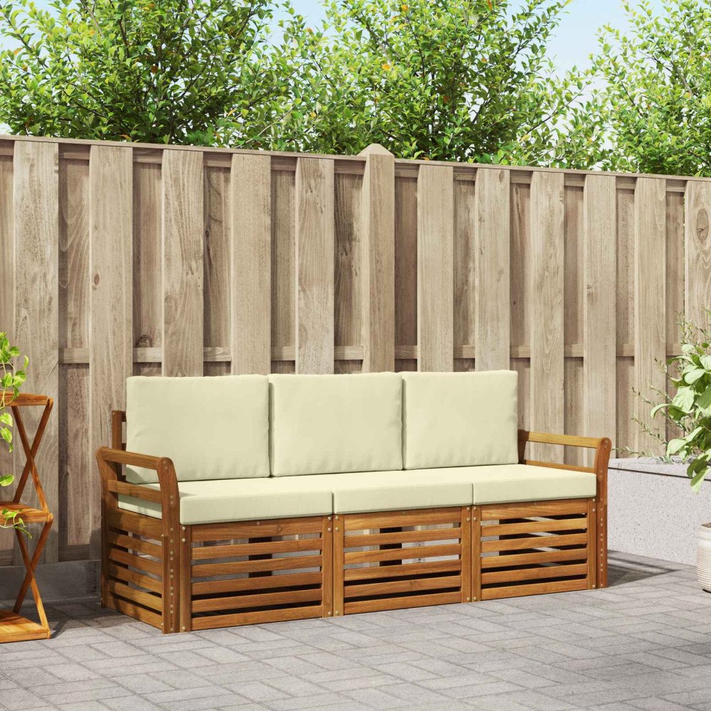 vidaXL Soffgrupper 3 pcs Naturlig och Grädde Massivt Akaciaträ