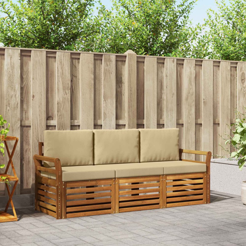 vidaXL Soffgrupper 3 pcs Naturlig och Beige Massivt Akaciaträ
