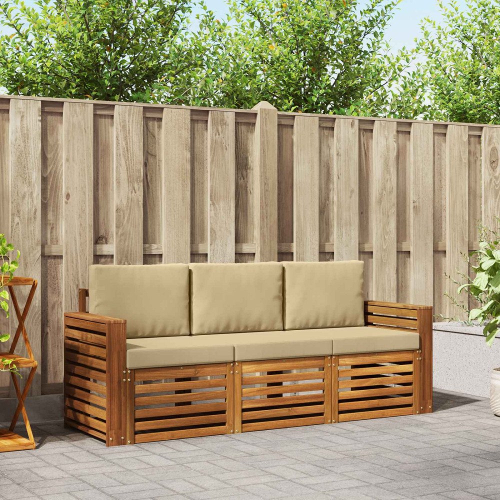 vidaXL Soffgrupper 3 pcs Naturlig och Beige Massivt Akaciaträ