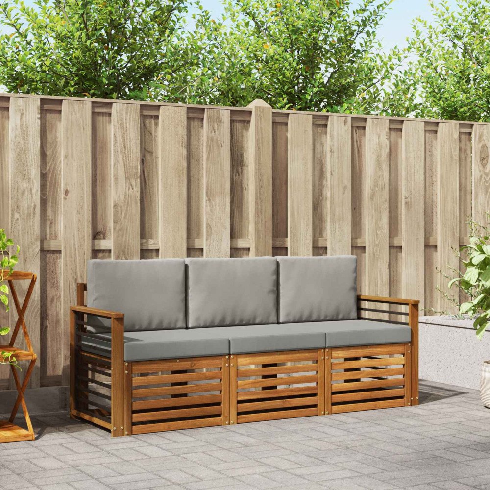 vidaXL Soffgrupper 3 pcs Naturlig och Ljus Grå Massivt Akaciaträ