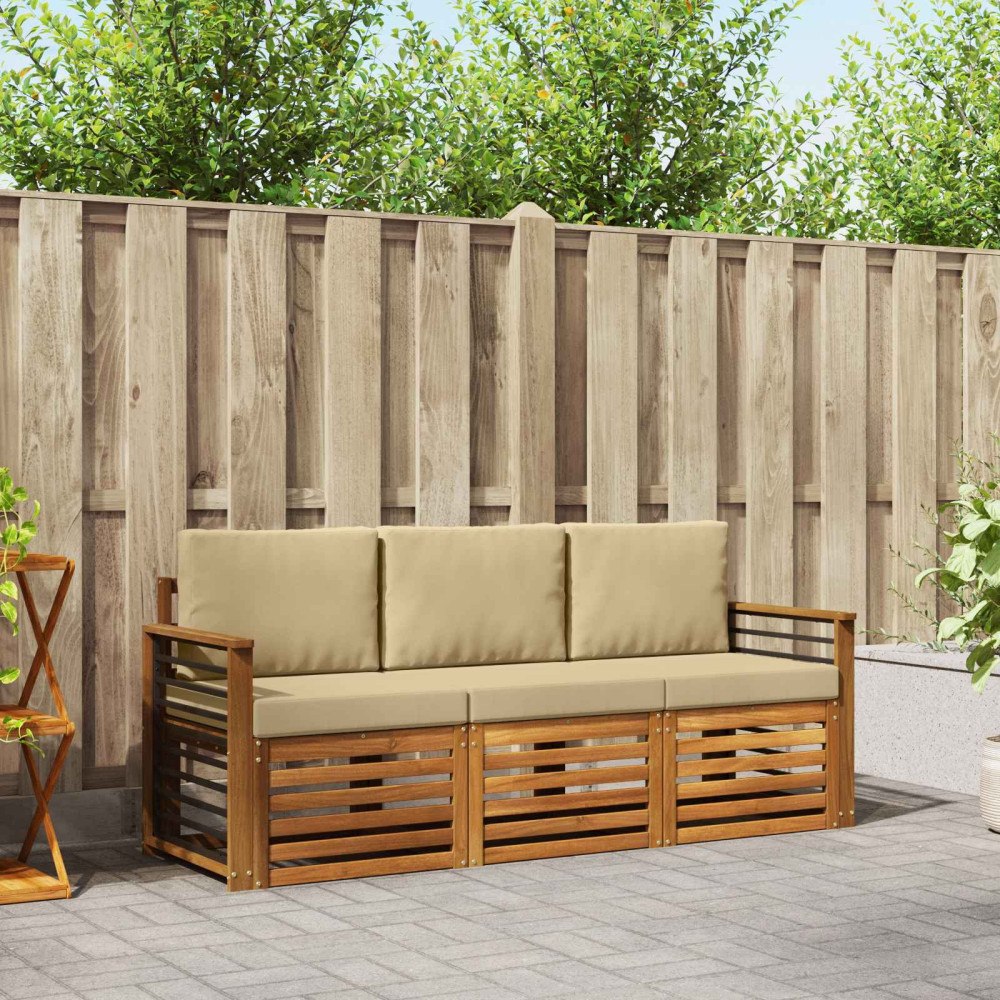 vidaXL Soffgrupper 3 pcs Naturlig och Beige Massivt Akaciaträ
