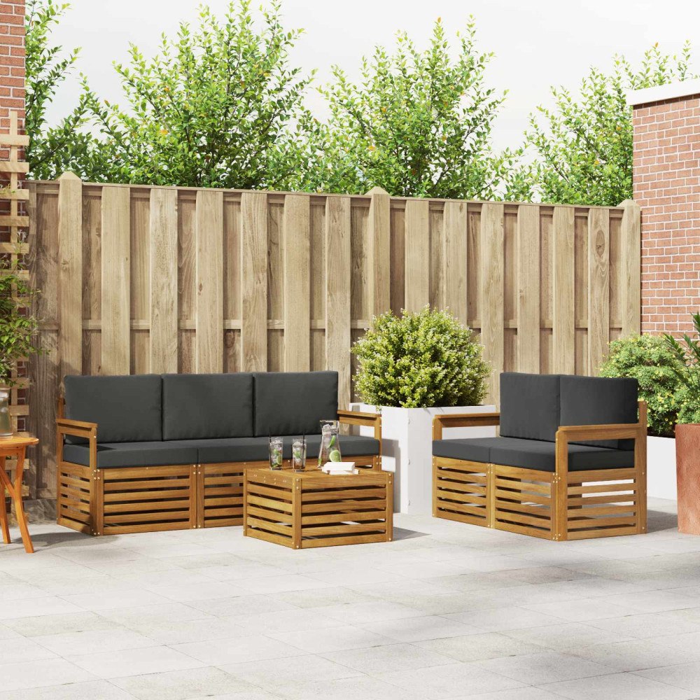 vidaXL Soffgrupper 6 pcs Naturlig och Antracit Massivt Akaciaträ