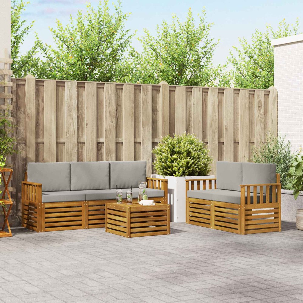 vidaXL Soffgrupper 6 pcs Naturlig och Ljus Grå Massivt Akaciaträ