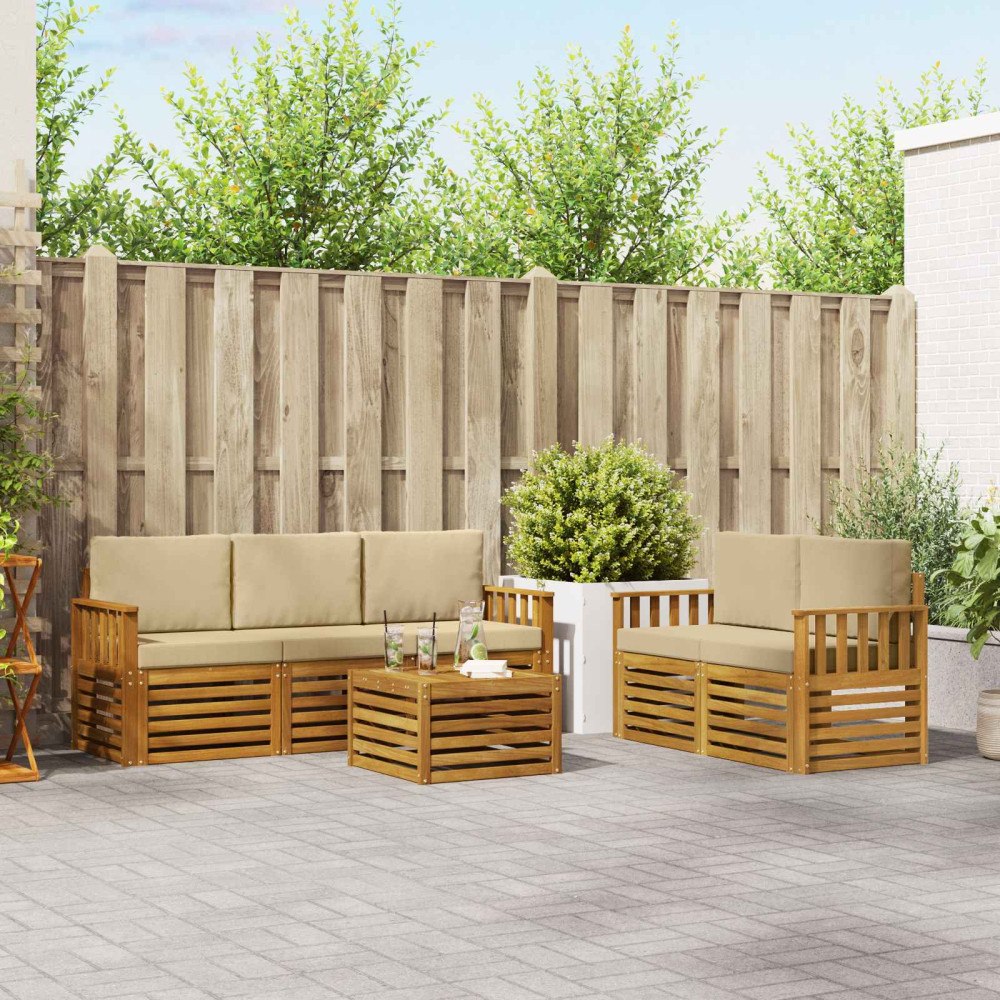 vidaXL Soffgrupper 6 pcs Naturlig och Beige Massivt Akaciaträ