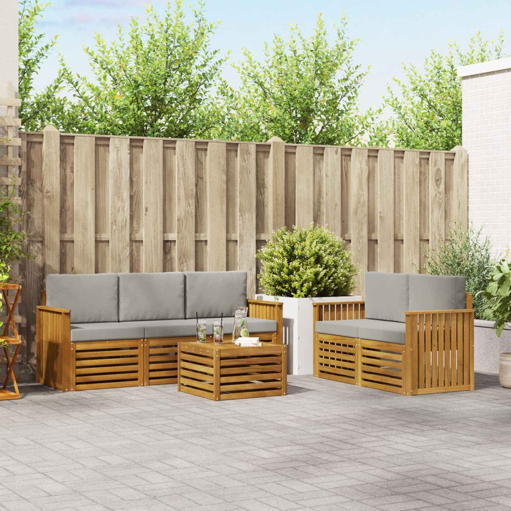 vidaXL Soffgrupper 6 pcs Naturlig och Ljus Grå Massivt Akaciaträ