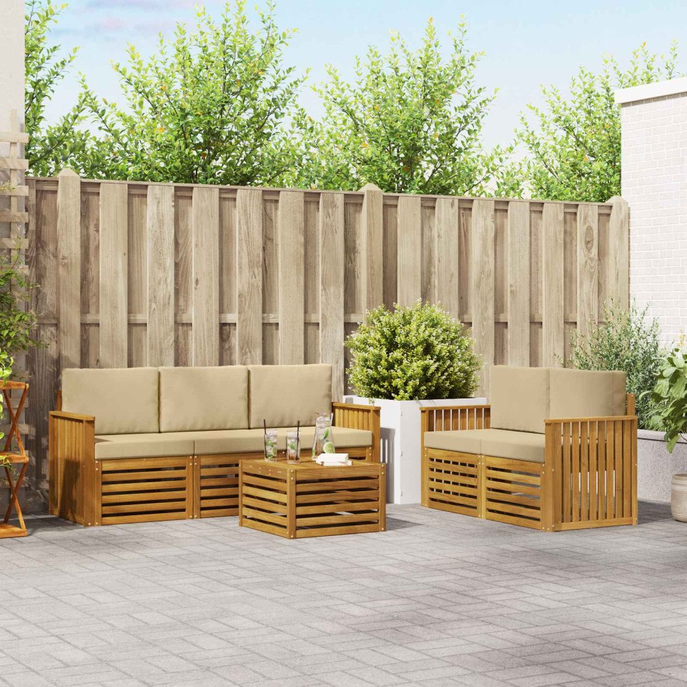 vidaXL Soffgrupper 6 pcs Naturlig och Beige Massivt Akaciaträ