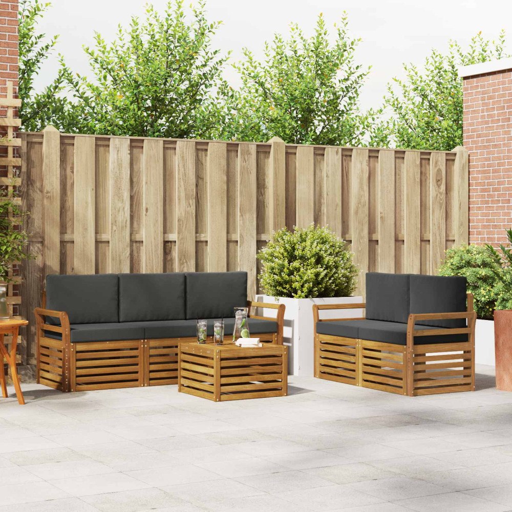 vidaXL Soffgrupper 6 pcs Naturlig och Antracit Massivt Akaciaträ