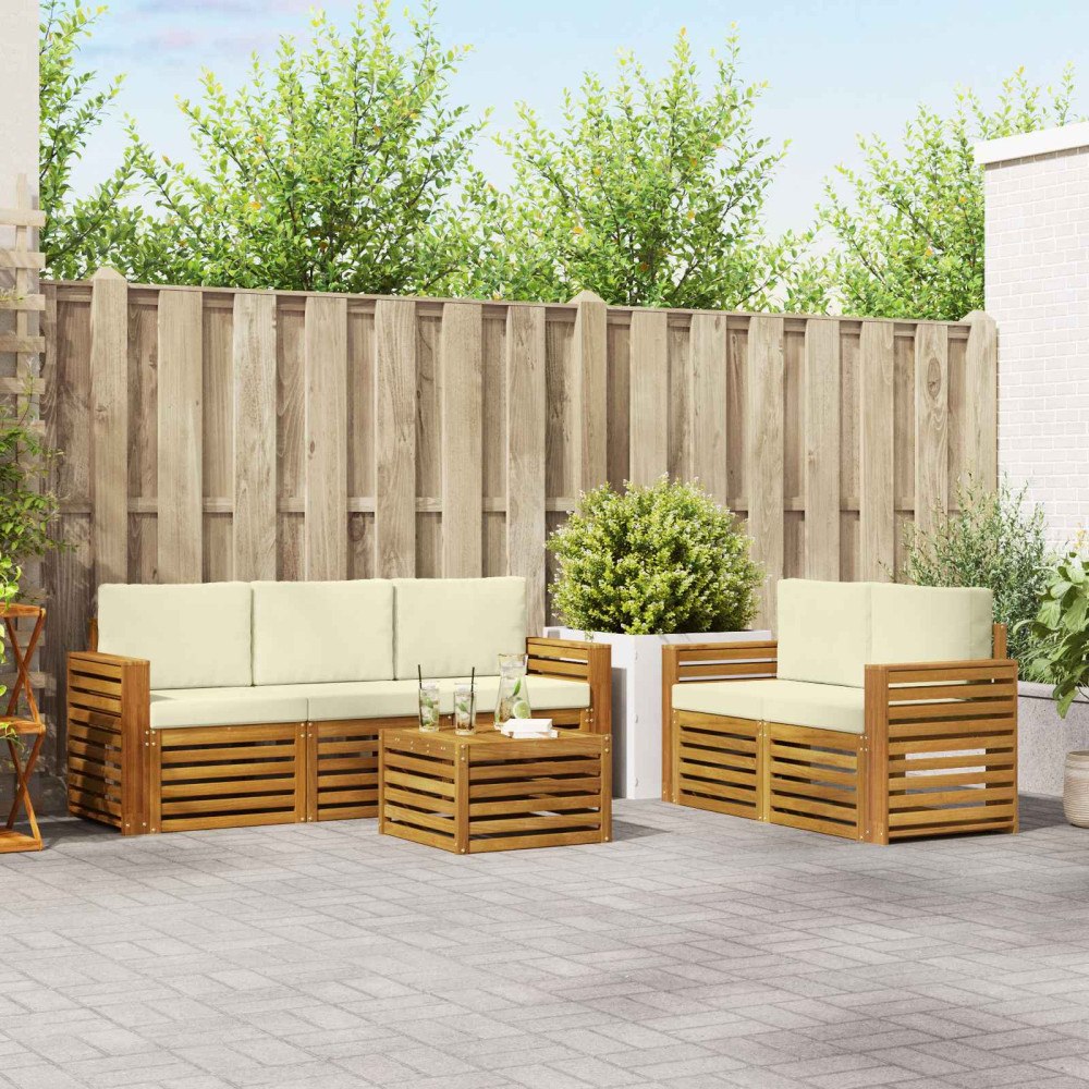 vidaXL Soffgrupper 6 pcs Naturlig och Grädde Massivt Akaciaträ