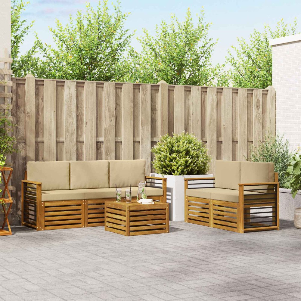 vidaXL Soffgrupper 6 pcs Naturlig och Beige Massivt Akaciaträ