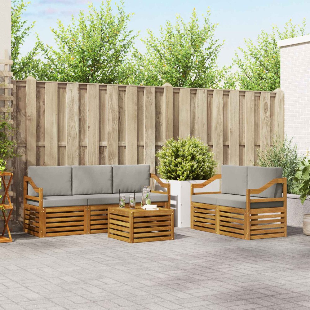 vidaXL Soffgrupper 6 pcs Naturlig och Ljus Grå Massivt Akaciaträ