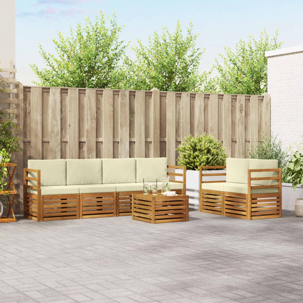 vidaXL Soffgrupper 7 pcs Naturlig och Grädde Massivt Akaciaträ