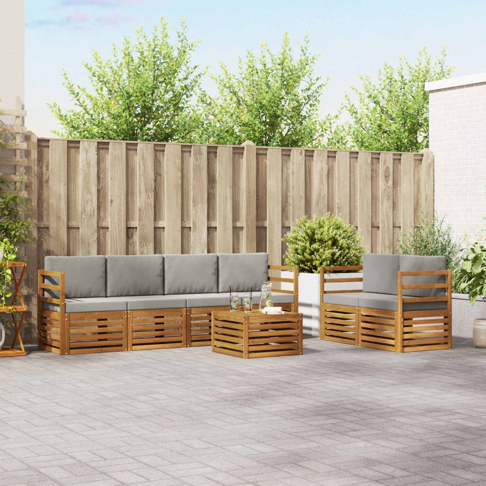 vidaXL Soffgrupper 7 pcs Naturlig och Ljus Grå Massivt Akaciaträ