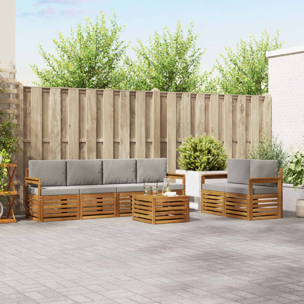 vidaXL Soffgrupper 7 pcs Naturlig och Ljus Grå Massivt Akaciaträ