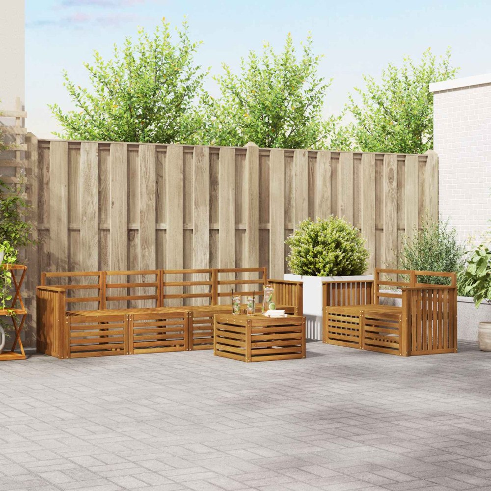 vidaXL Soffgrupper 7 pcs Naturfärg Massivt Akaciaträ