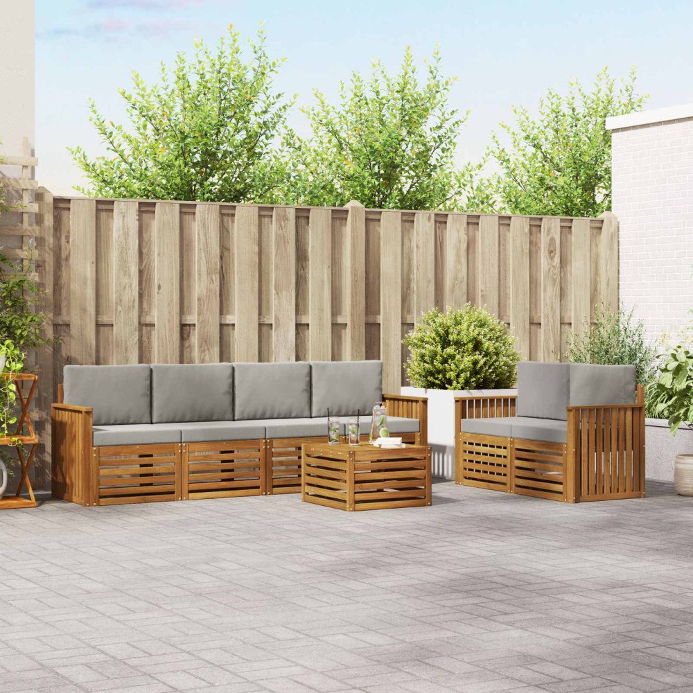 vidaXL Soffgrupper 7 pcs Naturlig och Ljus Grå Massivt Akaciaträ