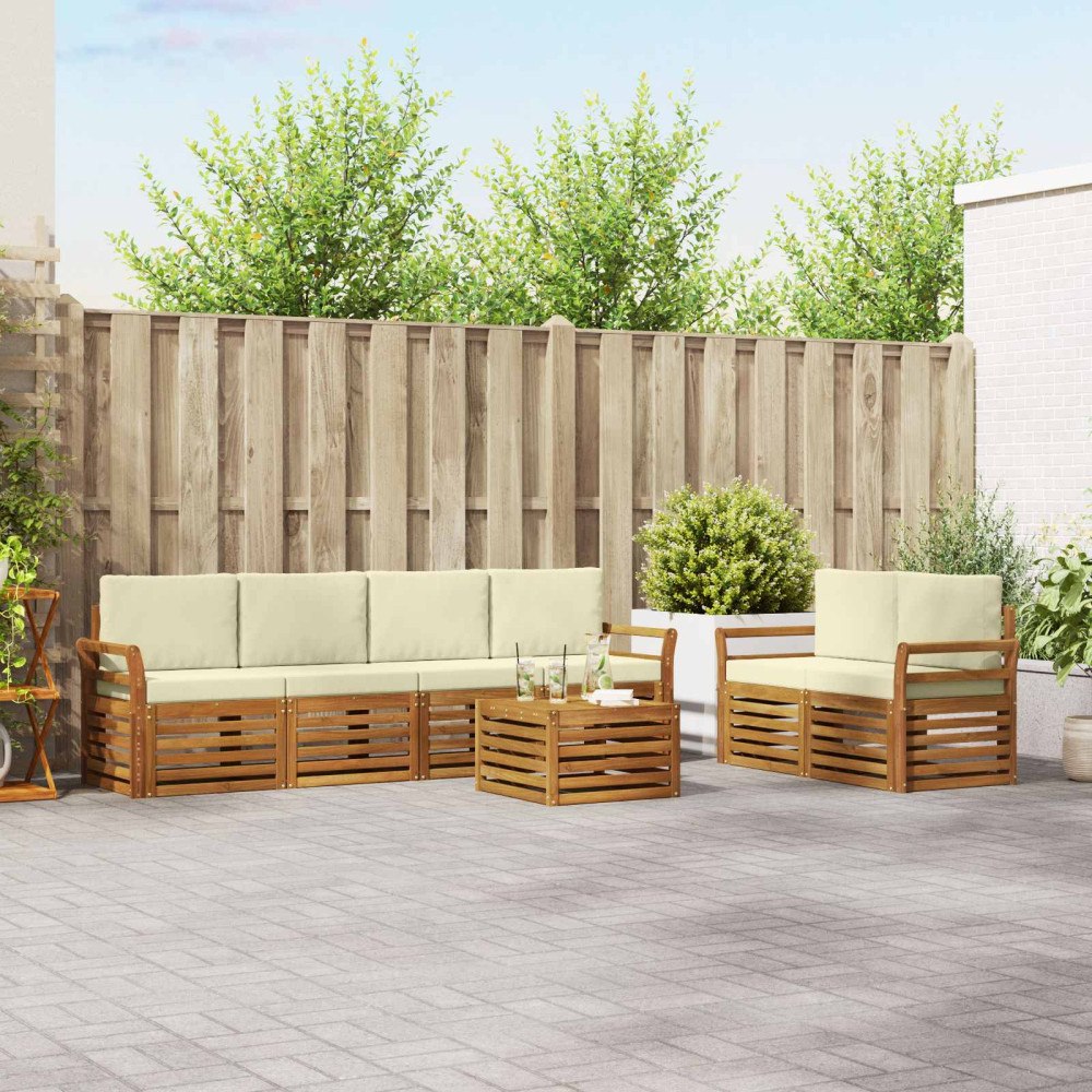 vidaXL Soffgrupper 7 pcs Naturlig och Grädde Massivt Akaciaträ