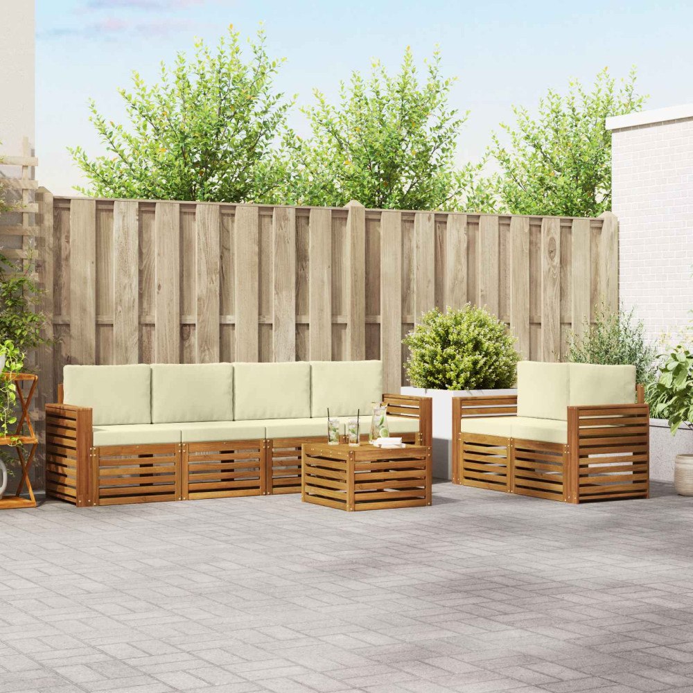 vidaXL Soffgrupper 7 pcs Naturlig och Grädde Massivt Akaciaträ