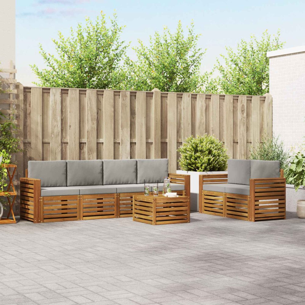 vidaXL Soffgrupper 7 pcs Naturlig och Ljus Grå Massivt Akaciaträ