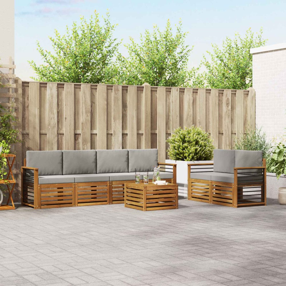 vidaXL Soffgrupper 7 pcs Naturlig och Ljus Grå Massivt Akaciaträ