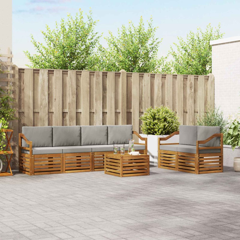 vidaXL Soffgrupper 7 pcs Naturlig och Ljus Grå Massivt Akaciaträ