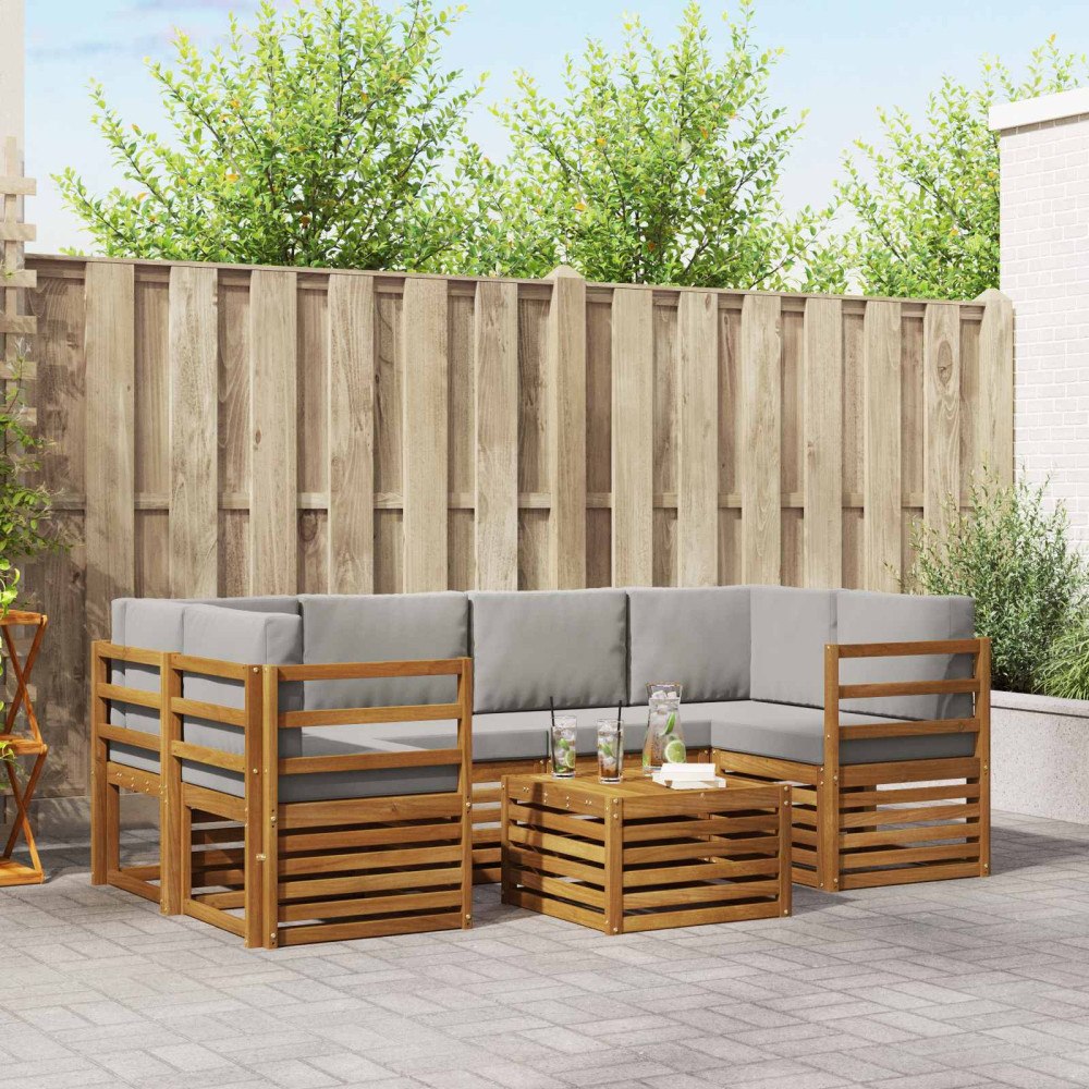 vidaXL Soffgrupper 7 pcs Naturlig och Ljus Grå Massivt Akaciaträ