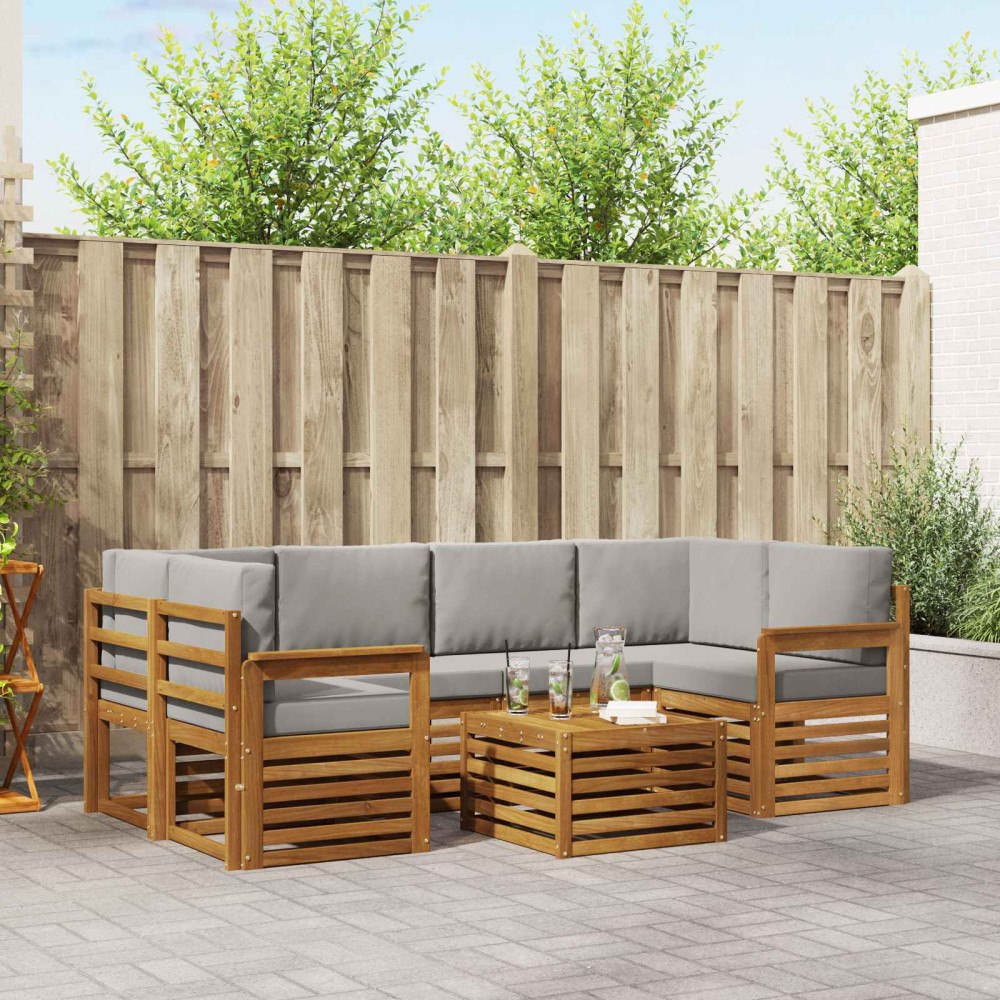 vidaXL Soffgrupper 7 pcs Naturlig och Ljus Grå Massivt Akaciaträ