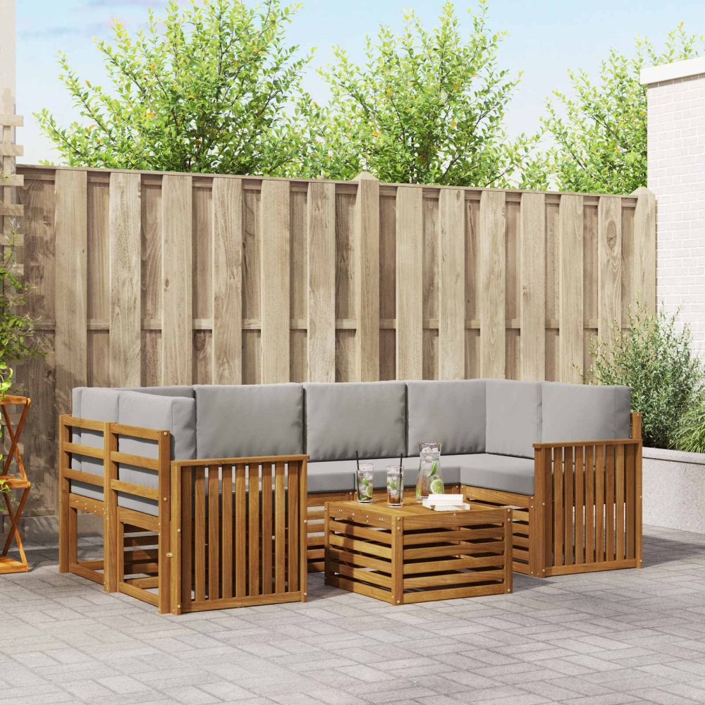 vidaXL Soffgrupper 7 pcs Naturlig och Ljus Grå Massivt Akaciaträ