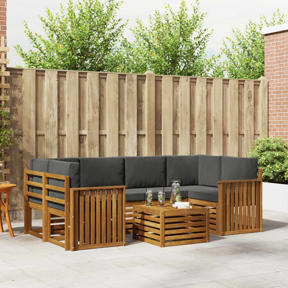 vidaXL Soffgrupper 7 pcs Naturlig och Antracit Massivt Akaciaträ