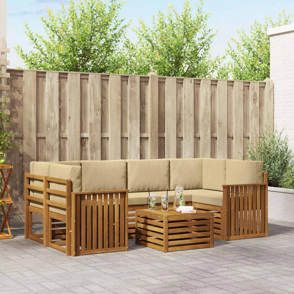 vidaXL Soffgrupper 7 pcs Naturlig och Beige Massivt Akaciaträ
