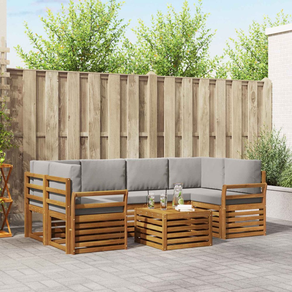 vidaXL Soffgrupper 7 pcs Naturlig och Ljus Grå Massivt Akaciaträ