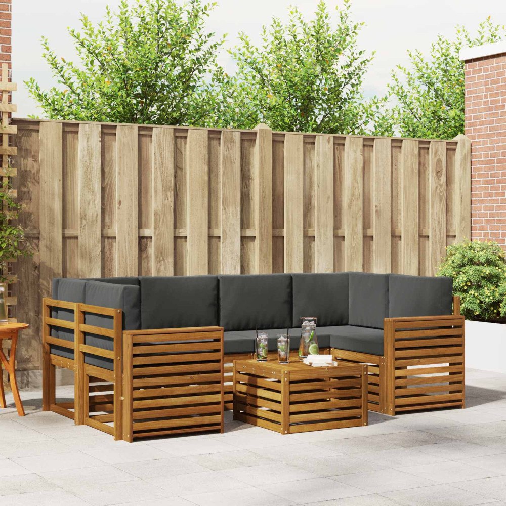 vidaXL Soffgrupper 7 pcs Naturlig och Antracit Massivt Akaciaträ